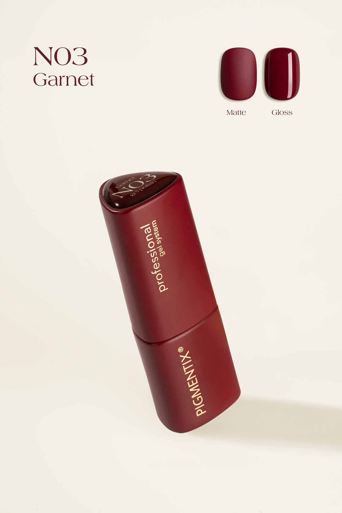 Pigmentix gelinis lakas Garnet N03 – Cherry Noir, 8 ml – spalvos pavyzdys