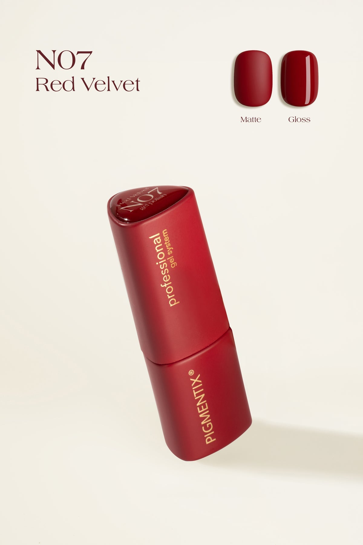 Pigmentix gelinis lakas Red Velvet N07 – Fuego Collection, 8 ml – spalvos pavyzdys
