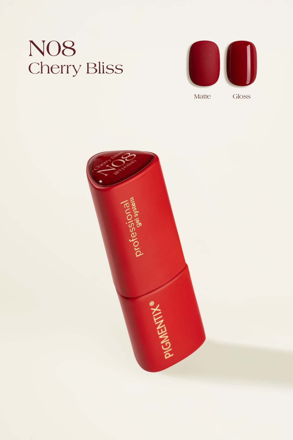 Pigmentix gelinis lakas Cherry Bliss N08 – Fuego Collection, 8 ml – spalvos pavyzdys