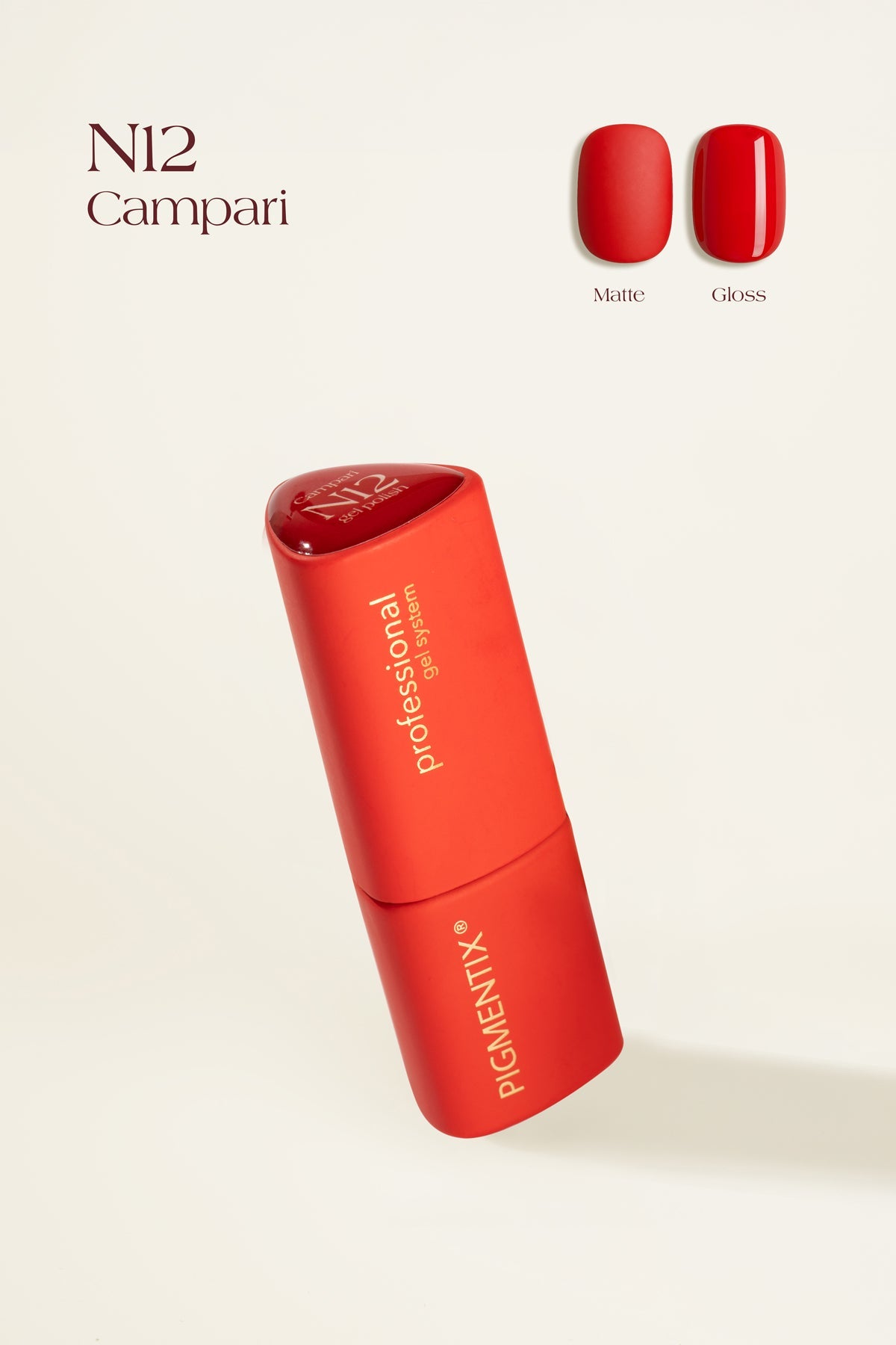 Pigmentix gelinis lakas Campari N12 – Fuego Collection, 8 ml – spalvos pavyzdys
